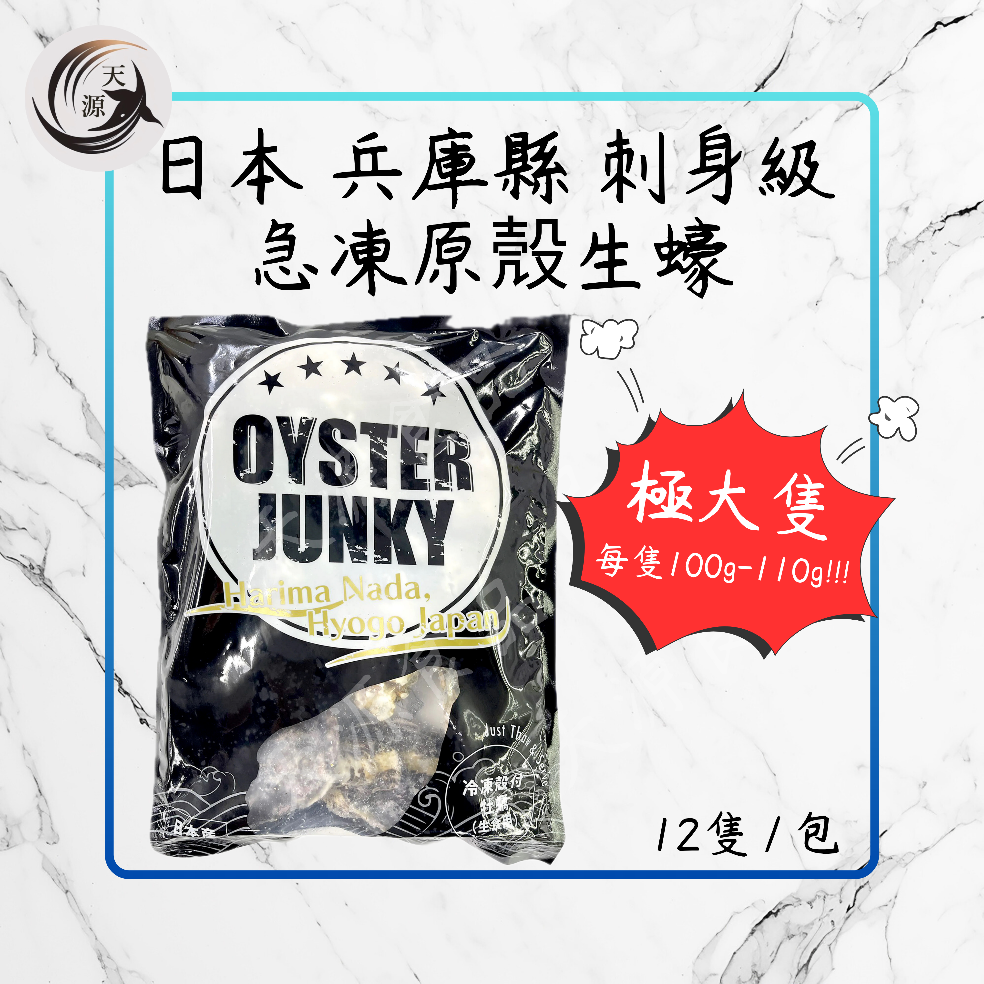 日本兵庫縣頂級生蠔(全殼)【刺身級】12隻（100/110G Oyster Junky 原隻連殼生蠔) 牡蠣